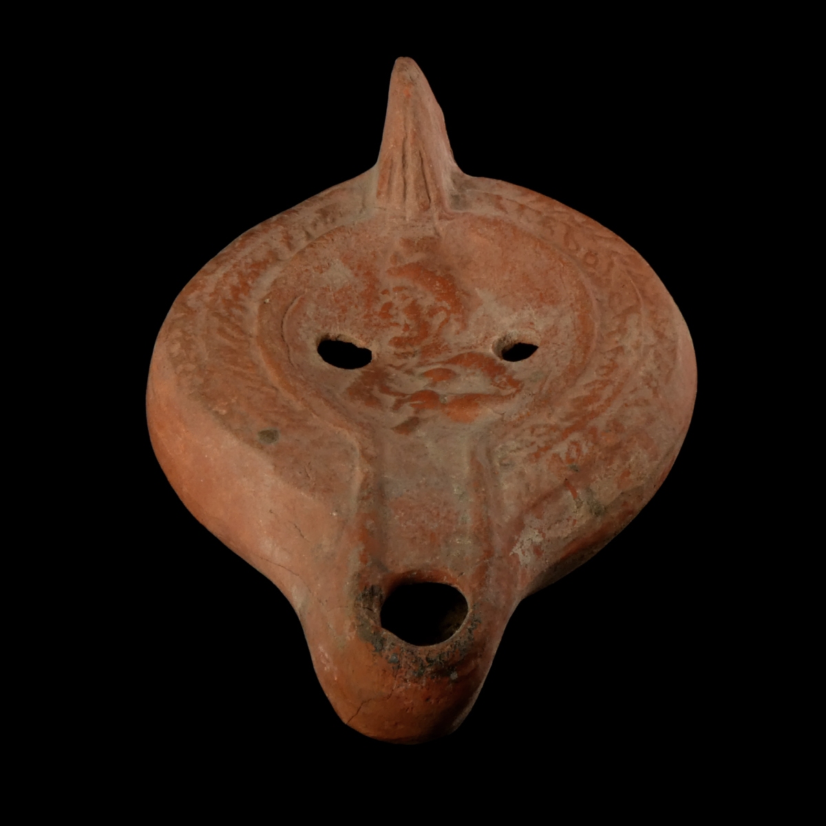 Ancient Roman terracotta oil lamp with warrior