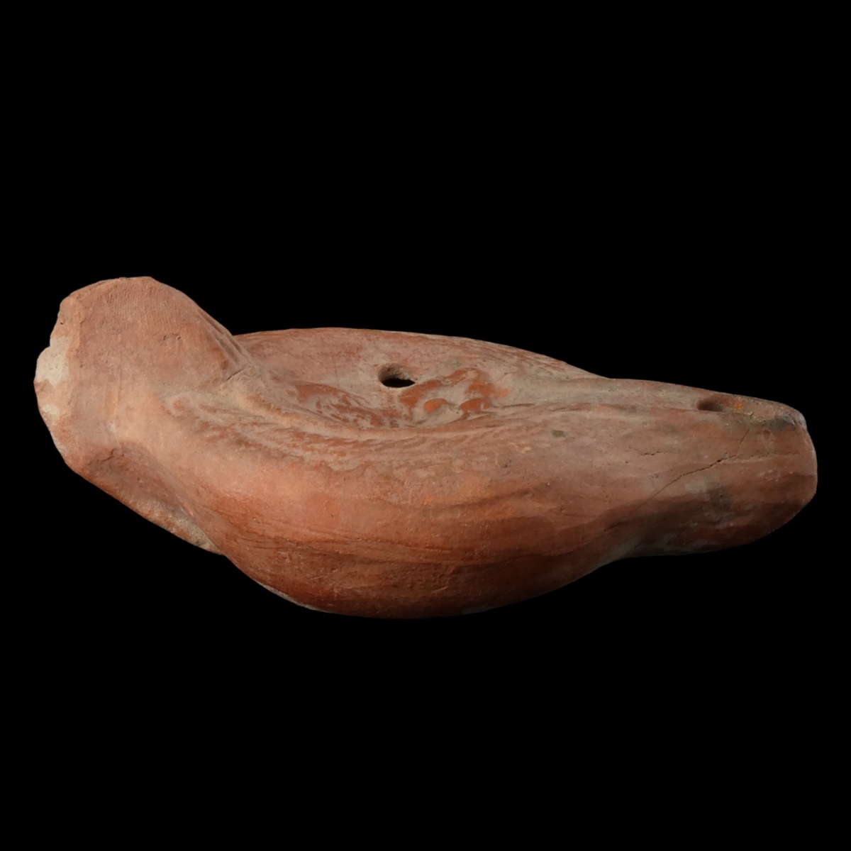 Ancient Roman terracotta oil lamp with warrior