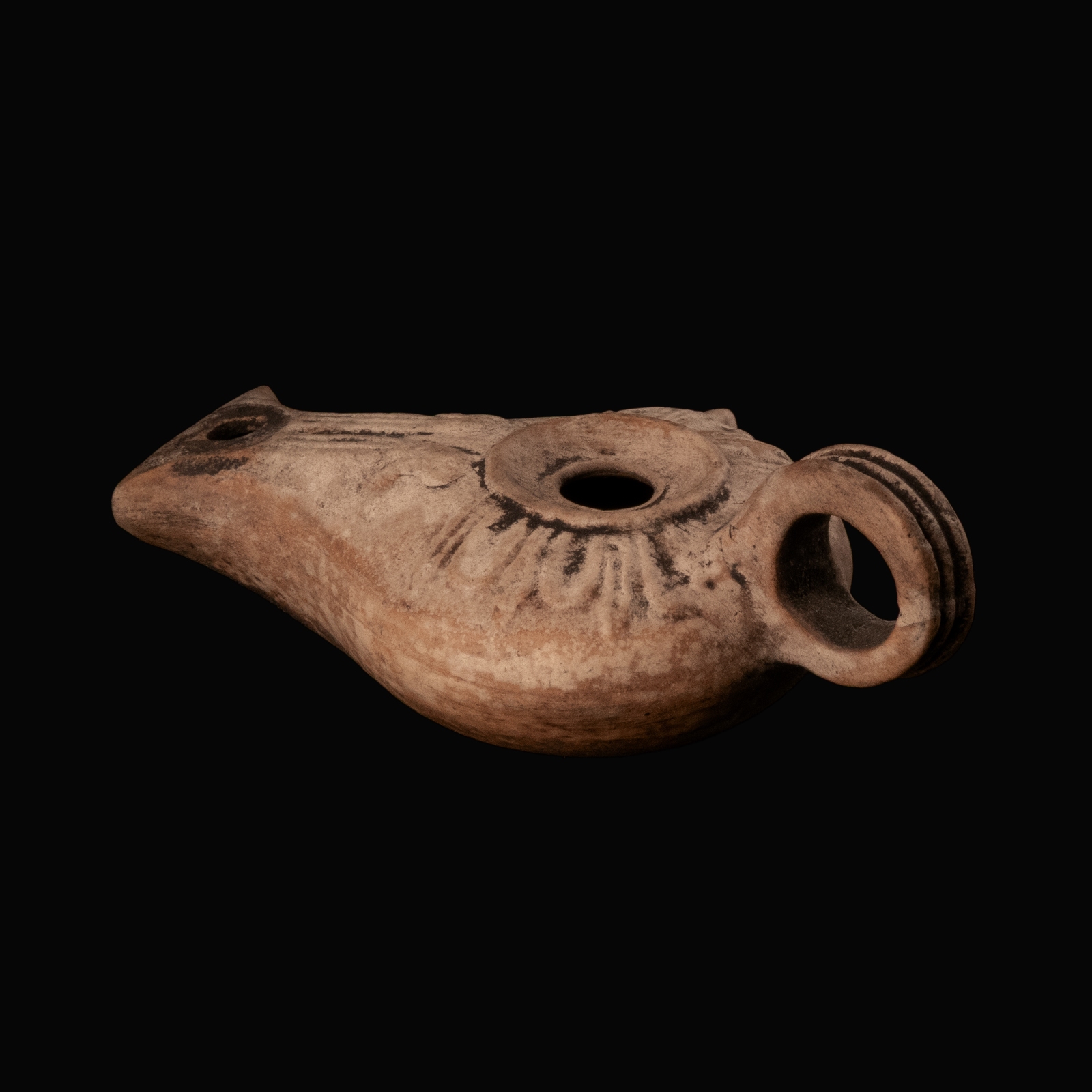 Ancient Roman Terracotta Vogelkopflampe (Bird's-Head Lamp)