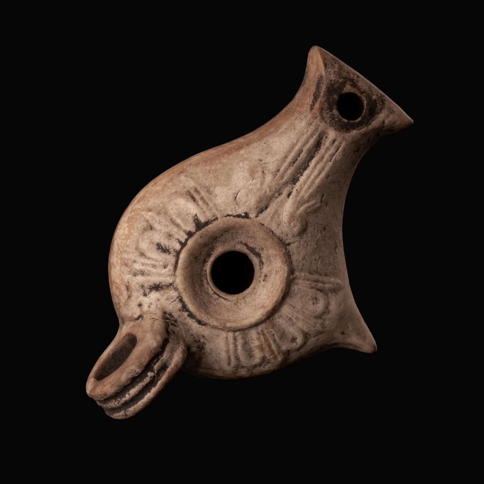 Ancient Roman Terracotta Vogelkopflampe (Bird's-Head Lamp)