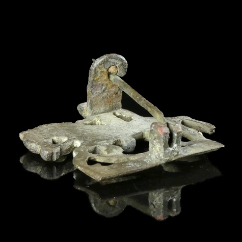 Ancient Roman tinned bronze fibula, mounted rider on horseback
