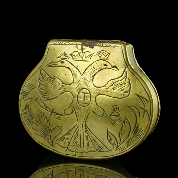 Antique brass tobacco or snuffbox with double-headed Eagle