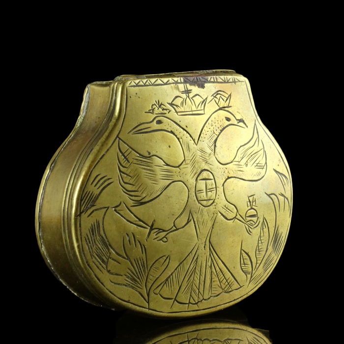 Antique brass tobacco or snuffbox with double-headed Eagle