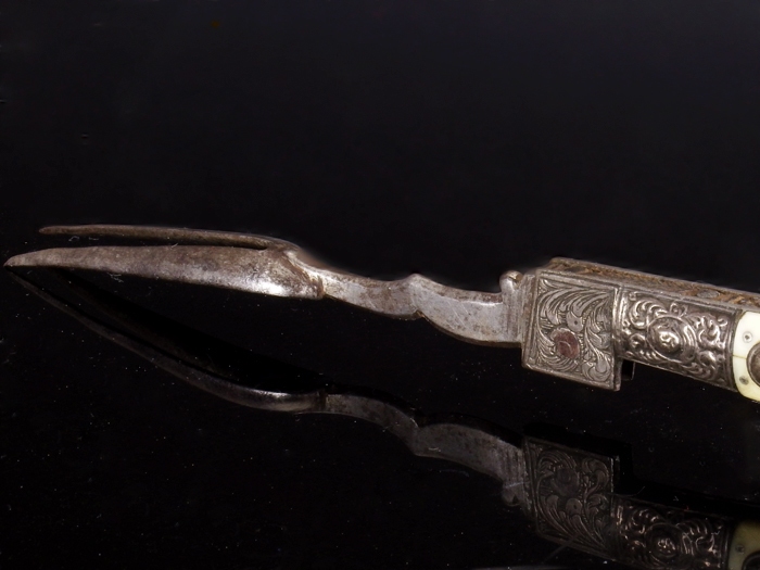 Antique folding fork with silver and bone handle