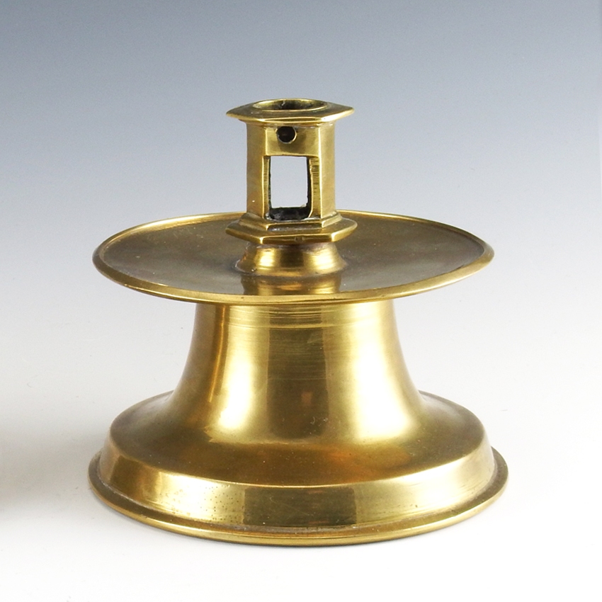 Antique pair of brass Capstan candlesticks, rare type