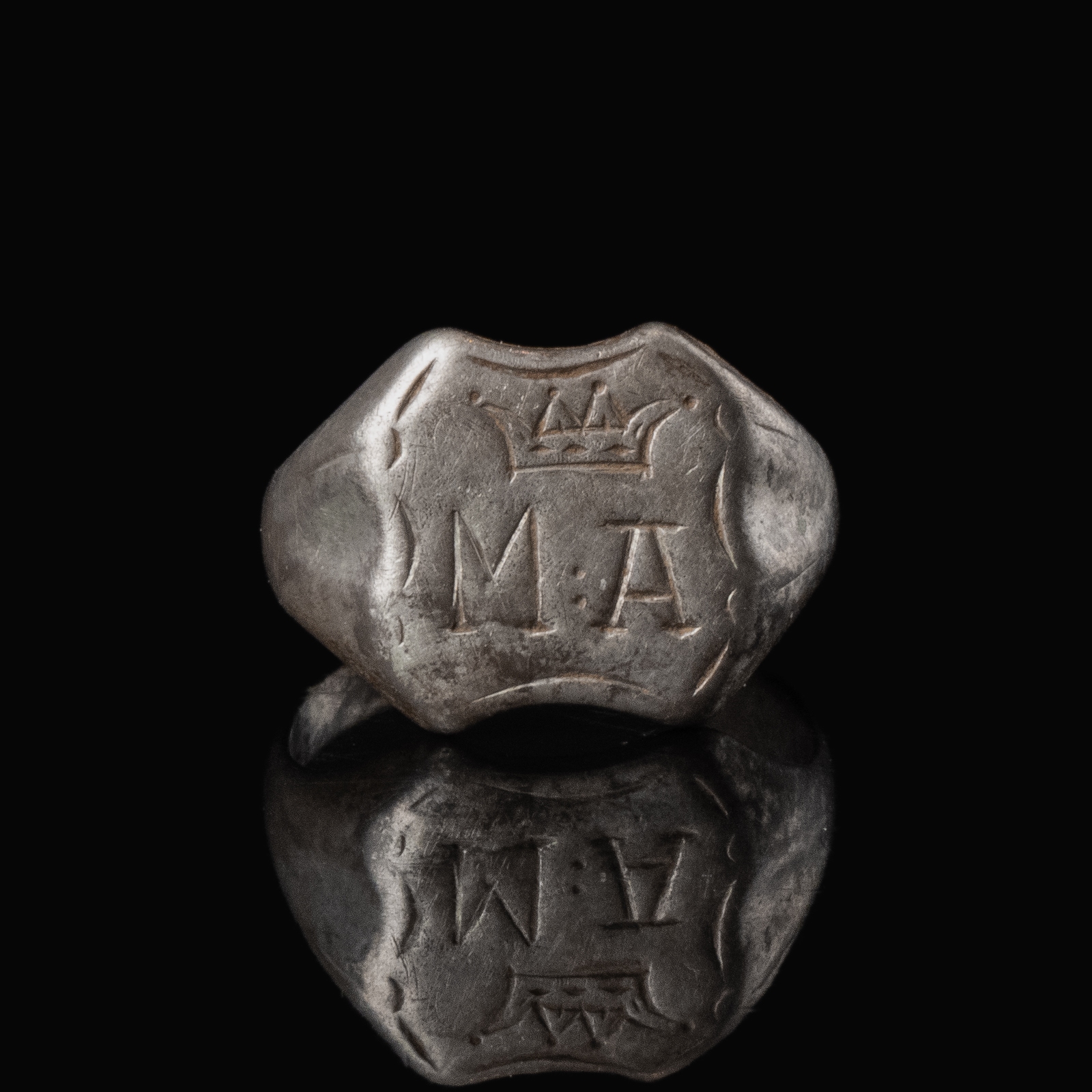 Antique silver Signet Ring with crowned initials