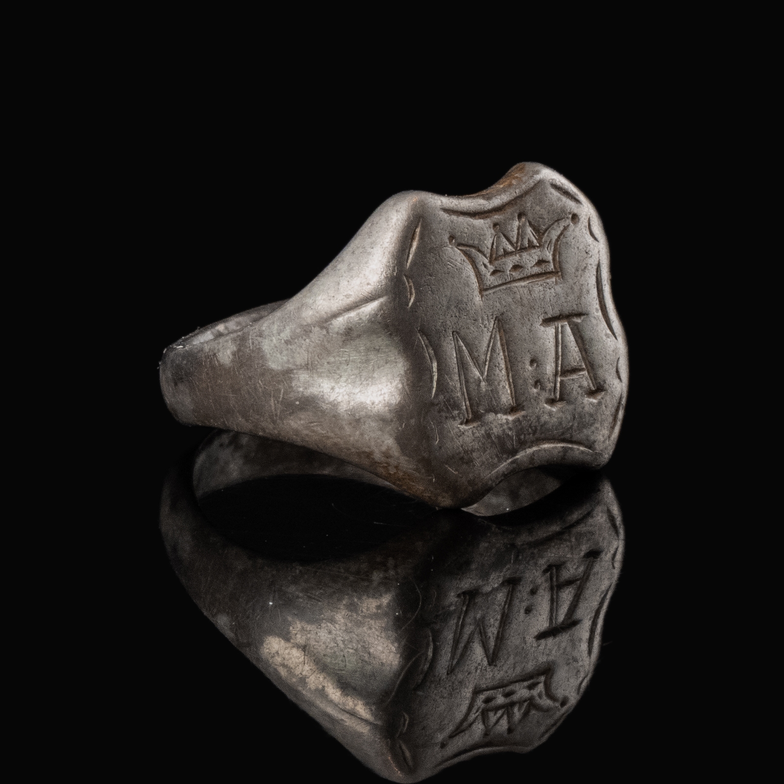 Antique silver Signet Ring with crowned initials
