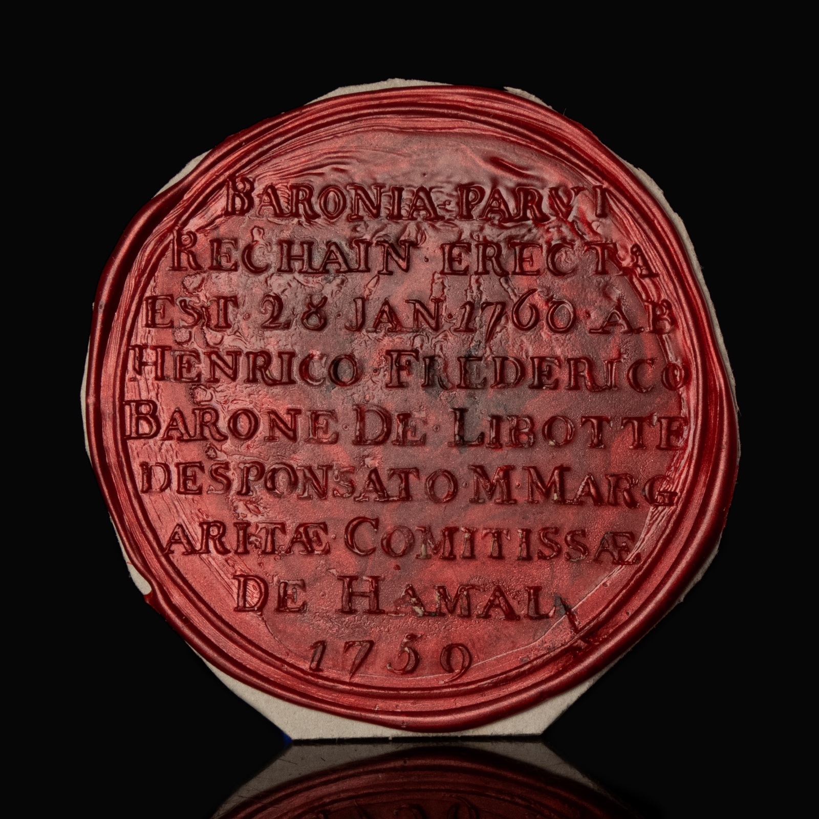 Belgian Seal Matrix, Barony of Petit-Rechain, Commemorating the Libotte–Hamal Marriage & Elevation