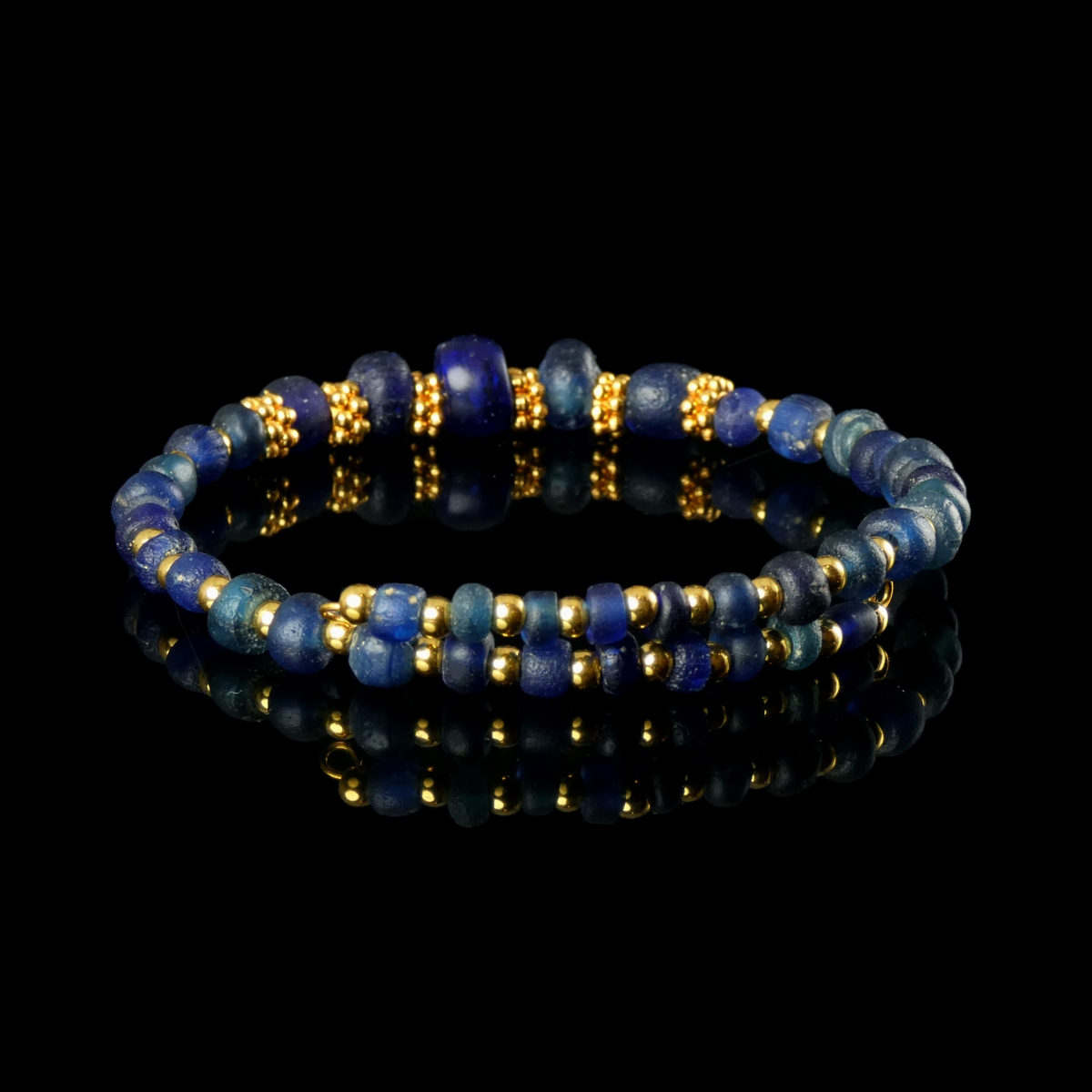 Bracelet with Ancient Roman Blue Glass Beads - Flexible Design