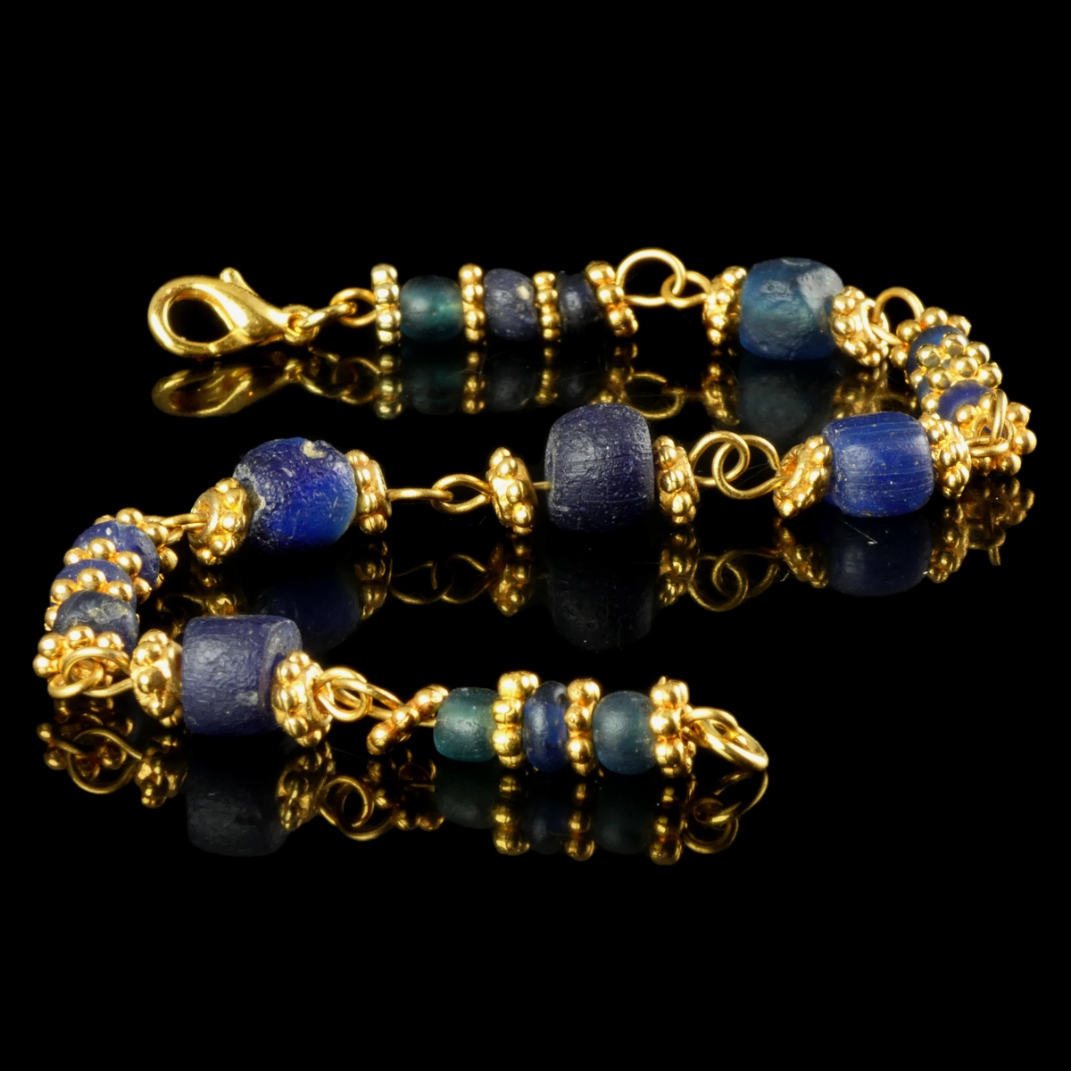 Bracelet with Ancient Roman Blue Glass Beads - Linked Design