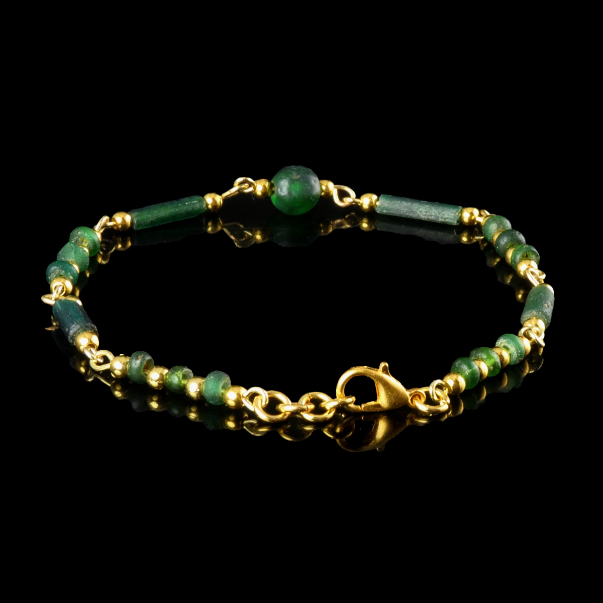 Bracelet with Ancient Roman Green Glass Beads - Linked Design