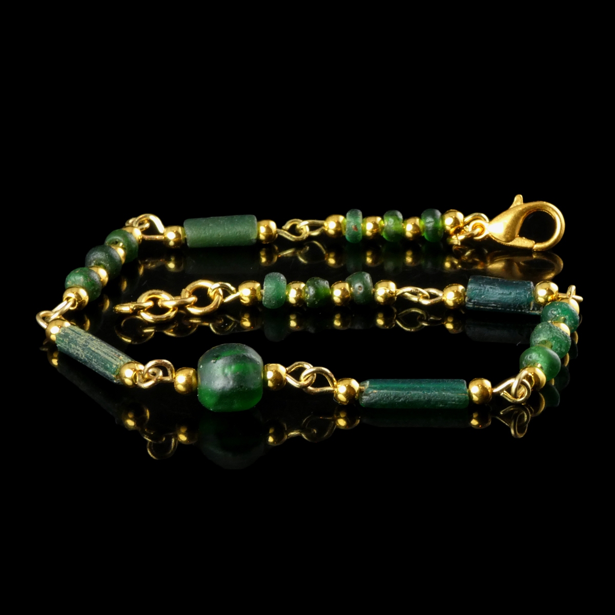 Bracelet with Ancient Roman Green Glass Beads - Linked Design