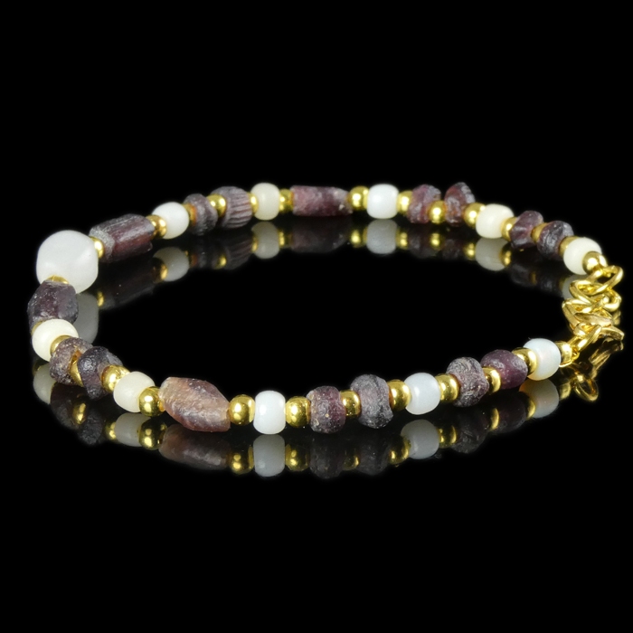 Bracelet with Ancient Roman Purple and White Glass Beads