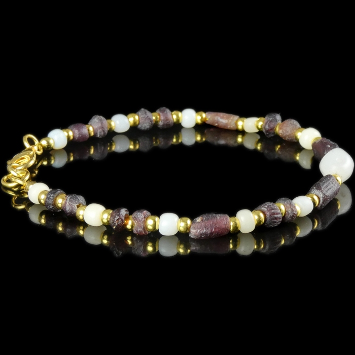 Bracelet with Ancient Roman Purple and White Glass Beads