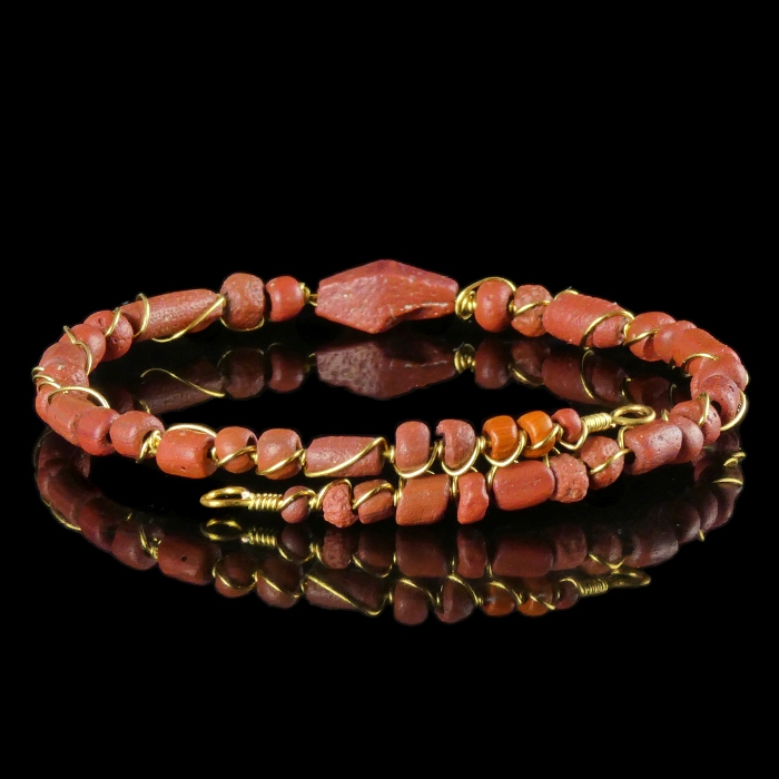 Bracelet with Ancient Roman Red Glass Beads - Flexible Design