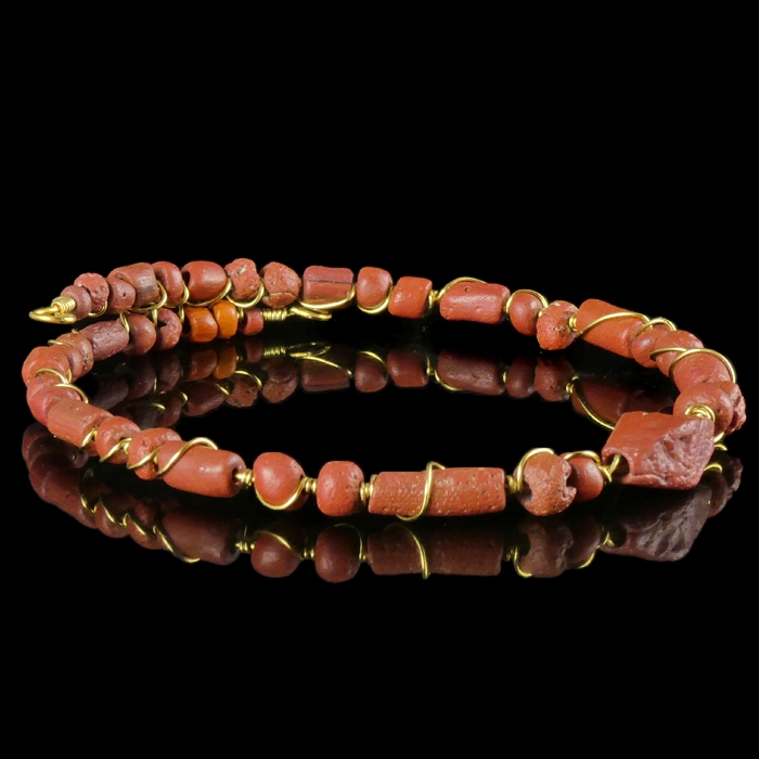 Bracelet with Ancient Roman Red Glass Beads - Flexible Design