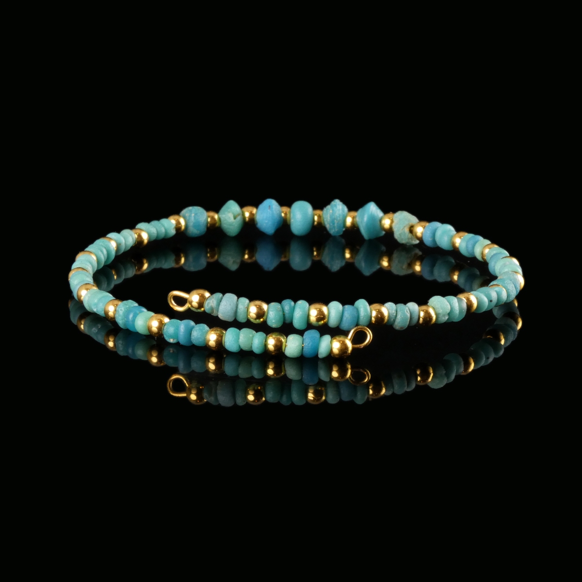 Bracelet with Ancient Roman Turquoise Glass Beads - Flexible Design