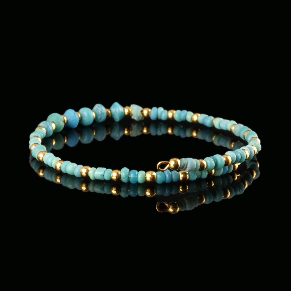 Bracelet with Ancient Roman Turquoise Glass Beads - Flexible Design