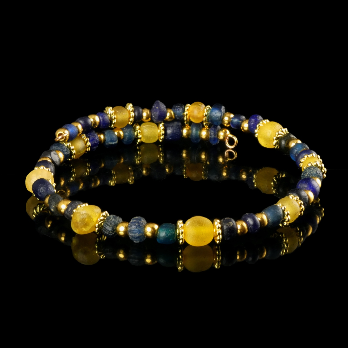 Bracelet with Roman Blue and Yellow Glass Beads - Flexible Design