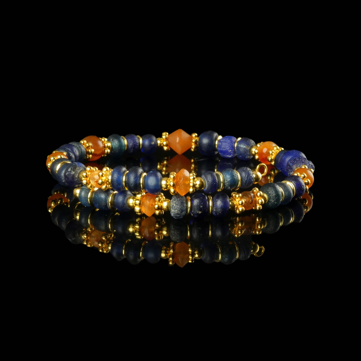 Bracelet with Roman Blue Glass and Carnelian Beads - Flexible Design