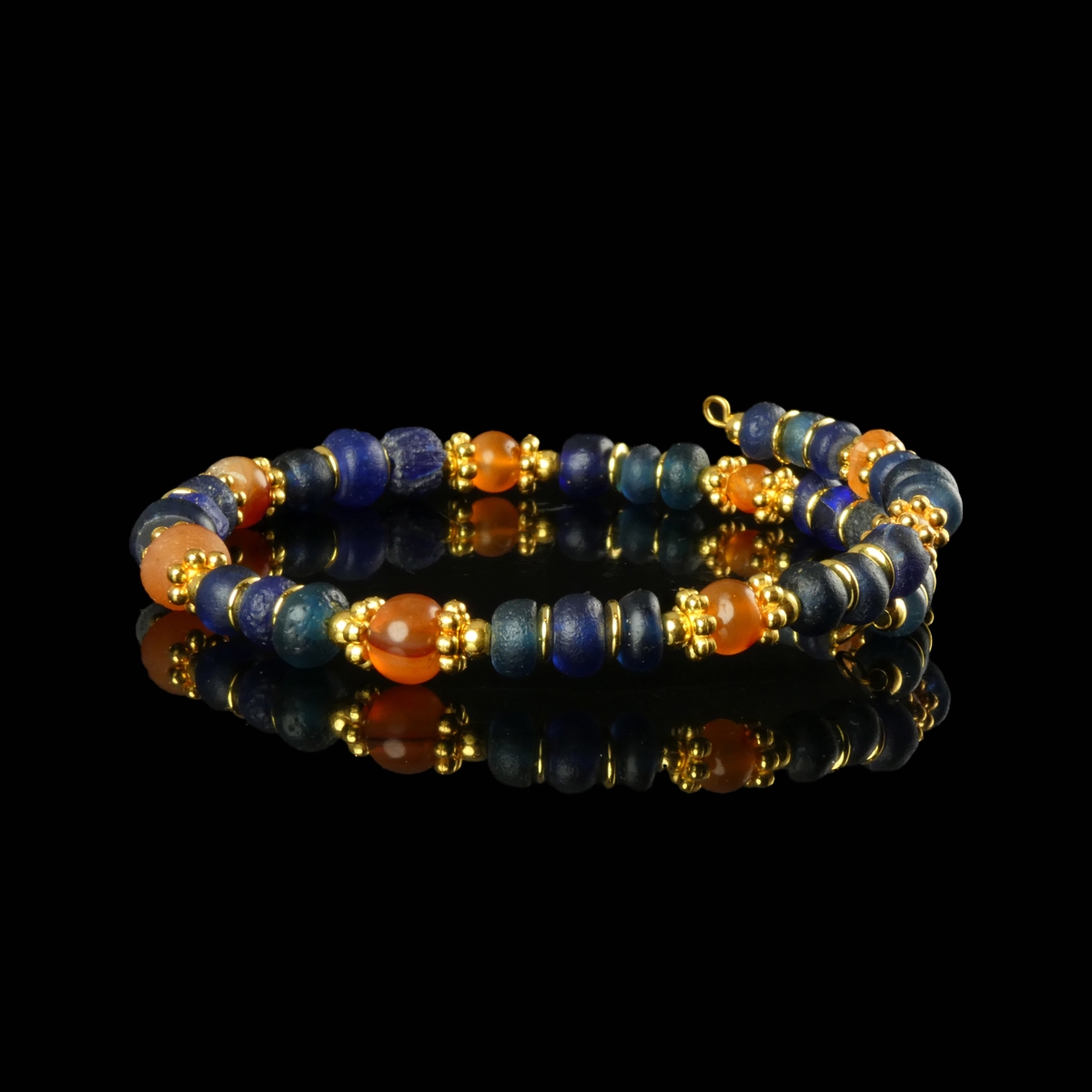 Bracelet with Roman Blue Glass and Carnelian Beads - Flexible Design