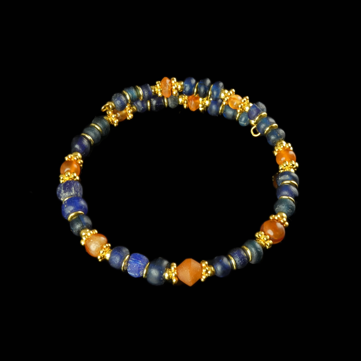 Bracelet with Roman Blue Glass and Carnelian Beads - Flexible Design