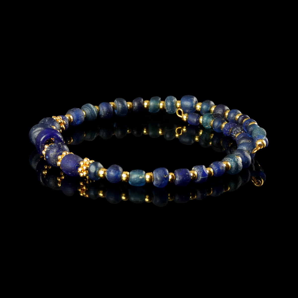 Bracelet with Roman Blue Glass Beads - Flexible Design