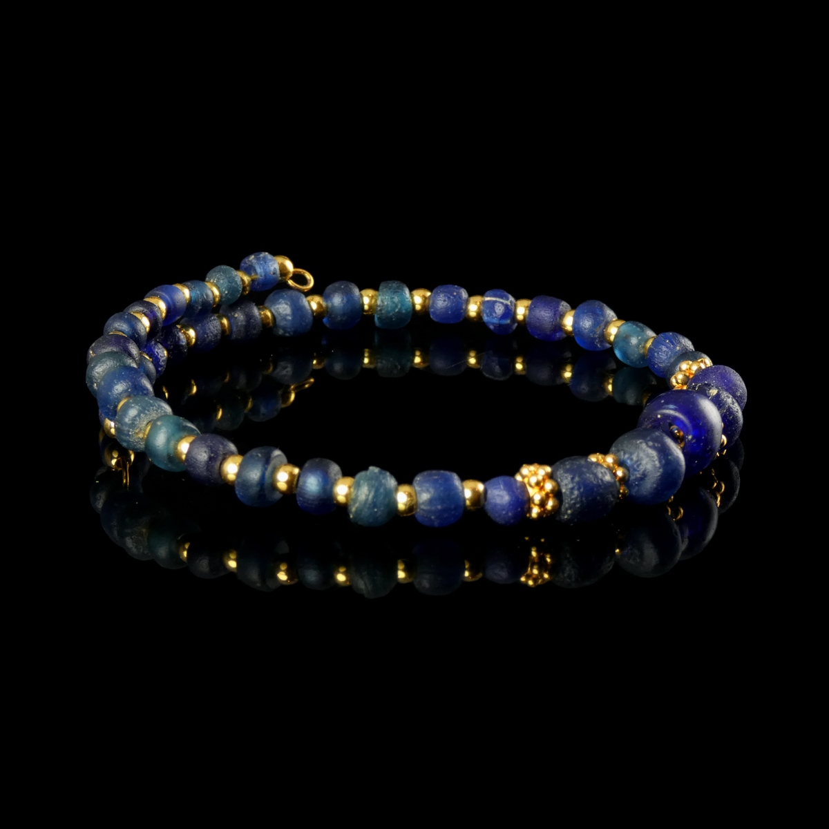 Bracelet with Roman Blue Glass Beads - Flexible Design
