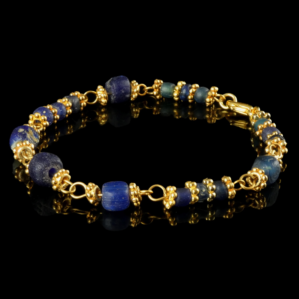 Bracelet with Roman Blue Glass Beads - Linked Design