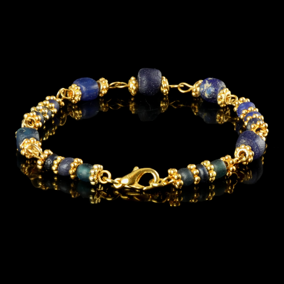 Bracelet with Roman Blue Glass Beads - Linked Design