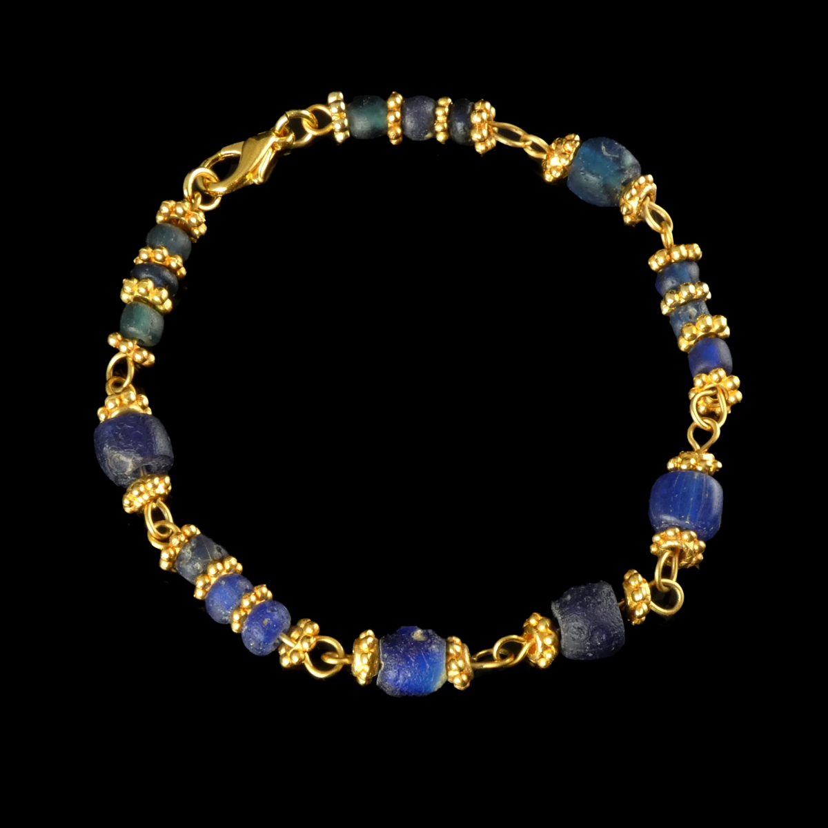 Bracelet with Roman Blue Glass Beads - Linked Design