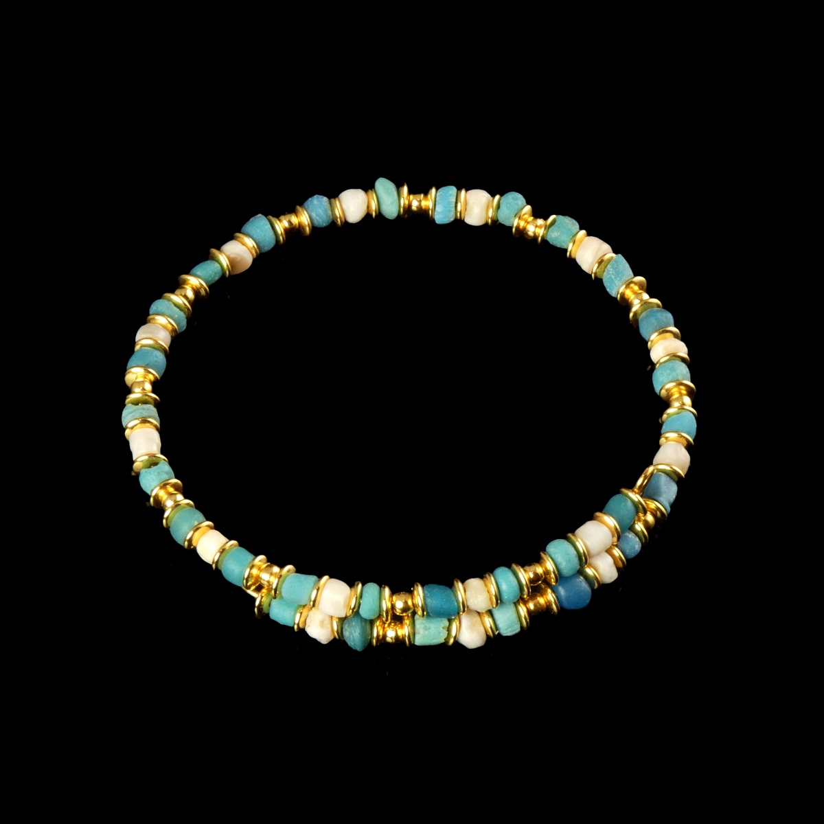 Bracelet with Roman turquoise glass and shell beads in a flexible design