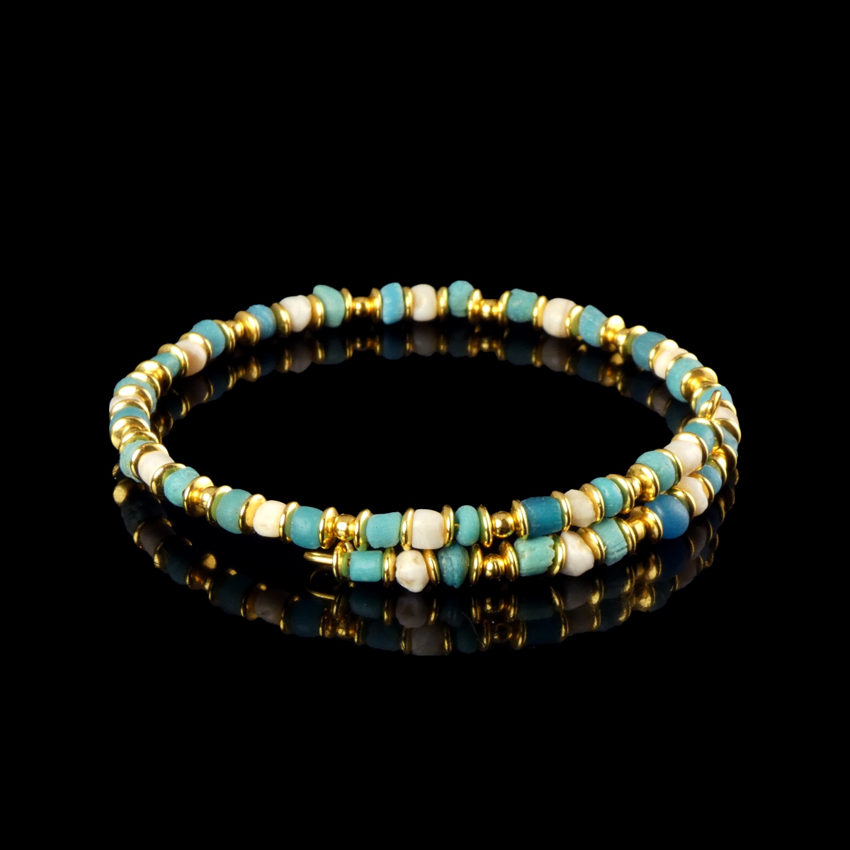 Bracelet with Roman turquoise glass and shell beads in a flexible design