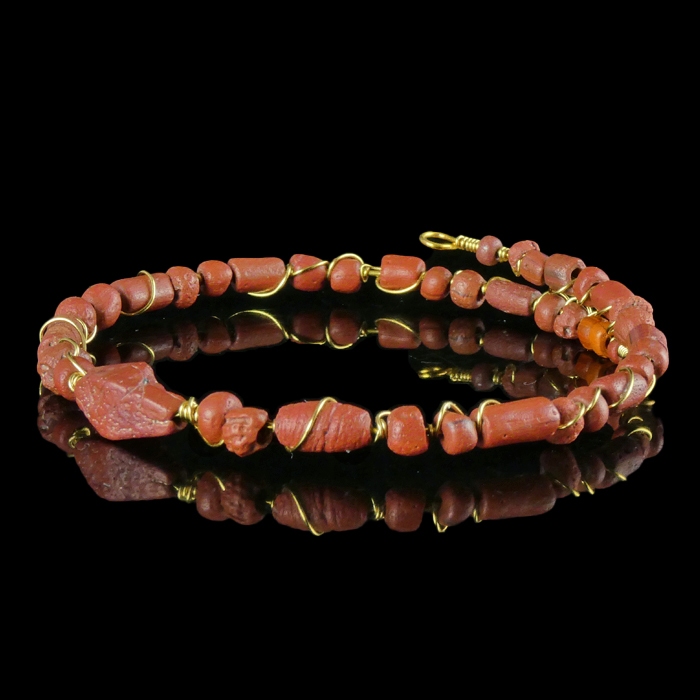 Bracelet with Roman Wire-wrapped Red Glass Beads - Flexible Design