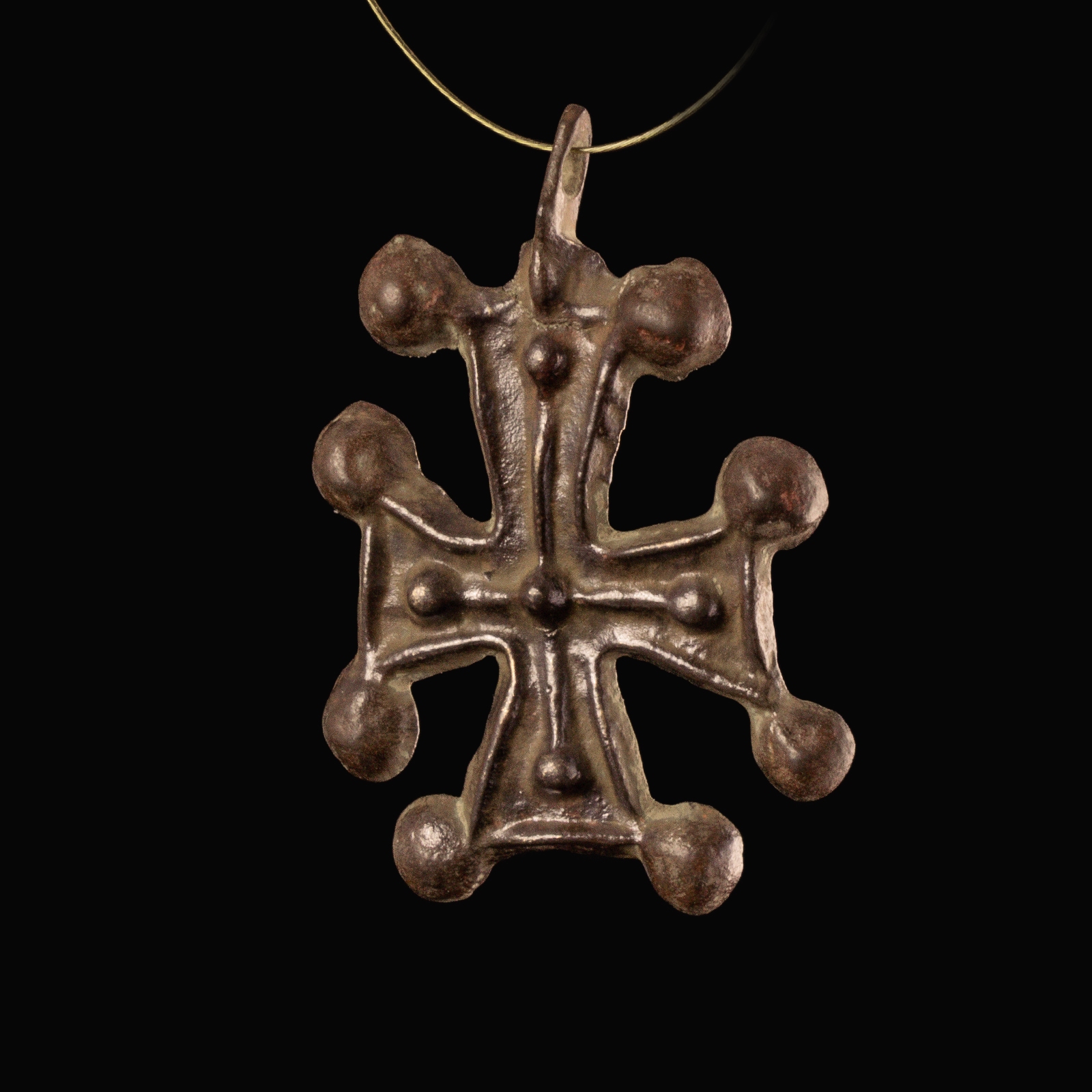 Byzantine bronze cross pendant