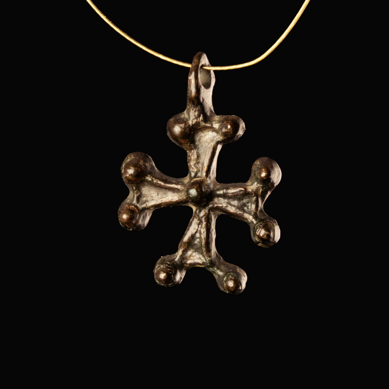 Byzantine bronze cross pendant