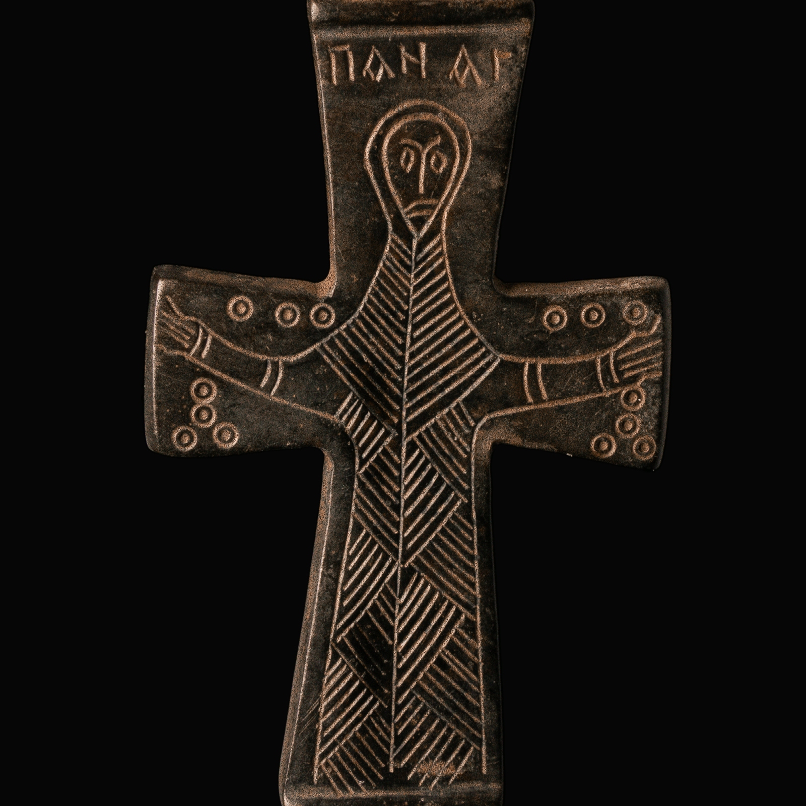 Byzantine Bronze Reliquary Cross (Enkolpion) with the Virgin Mary Orans