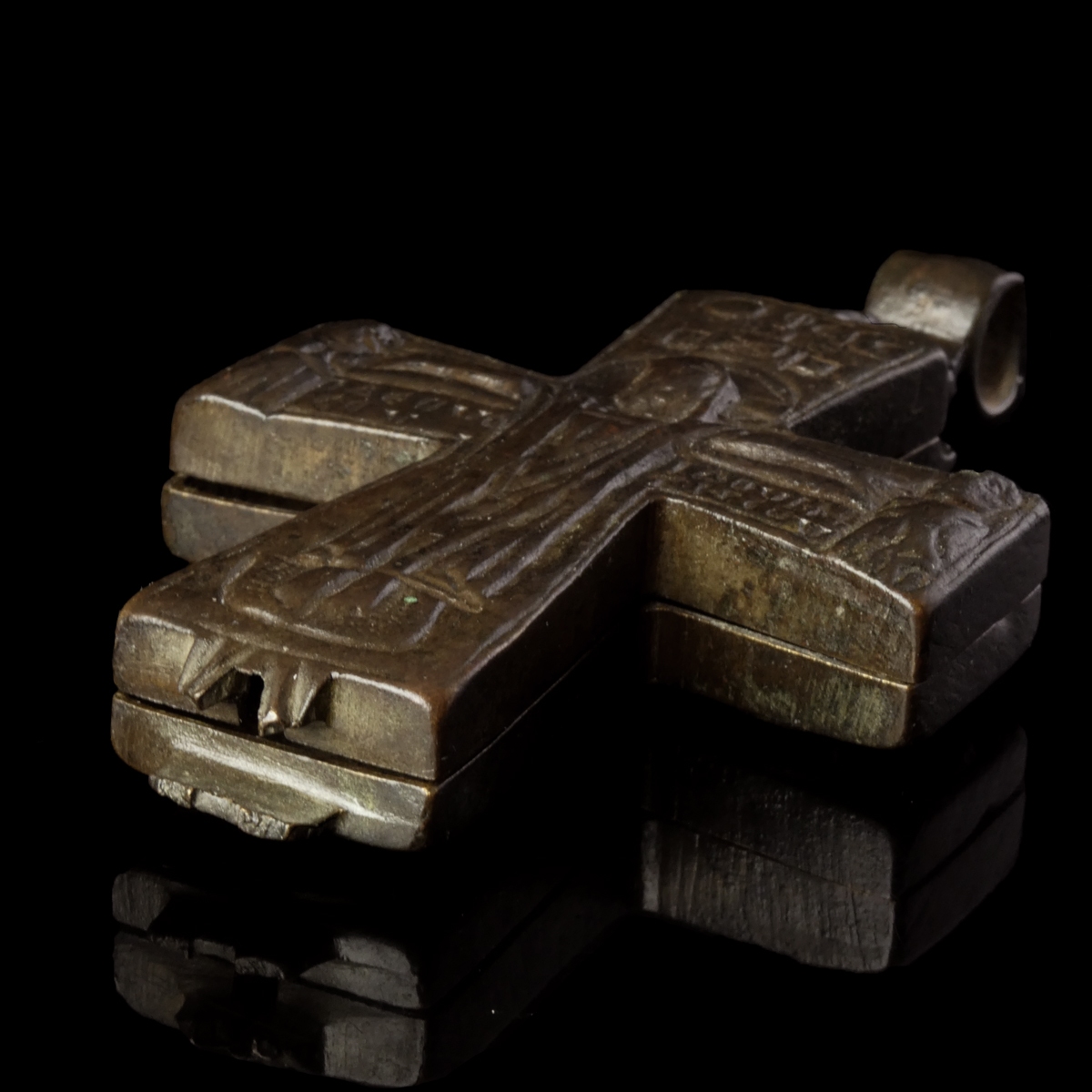Byzantine Bronze Reliquary Cross (Enkolpion)