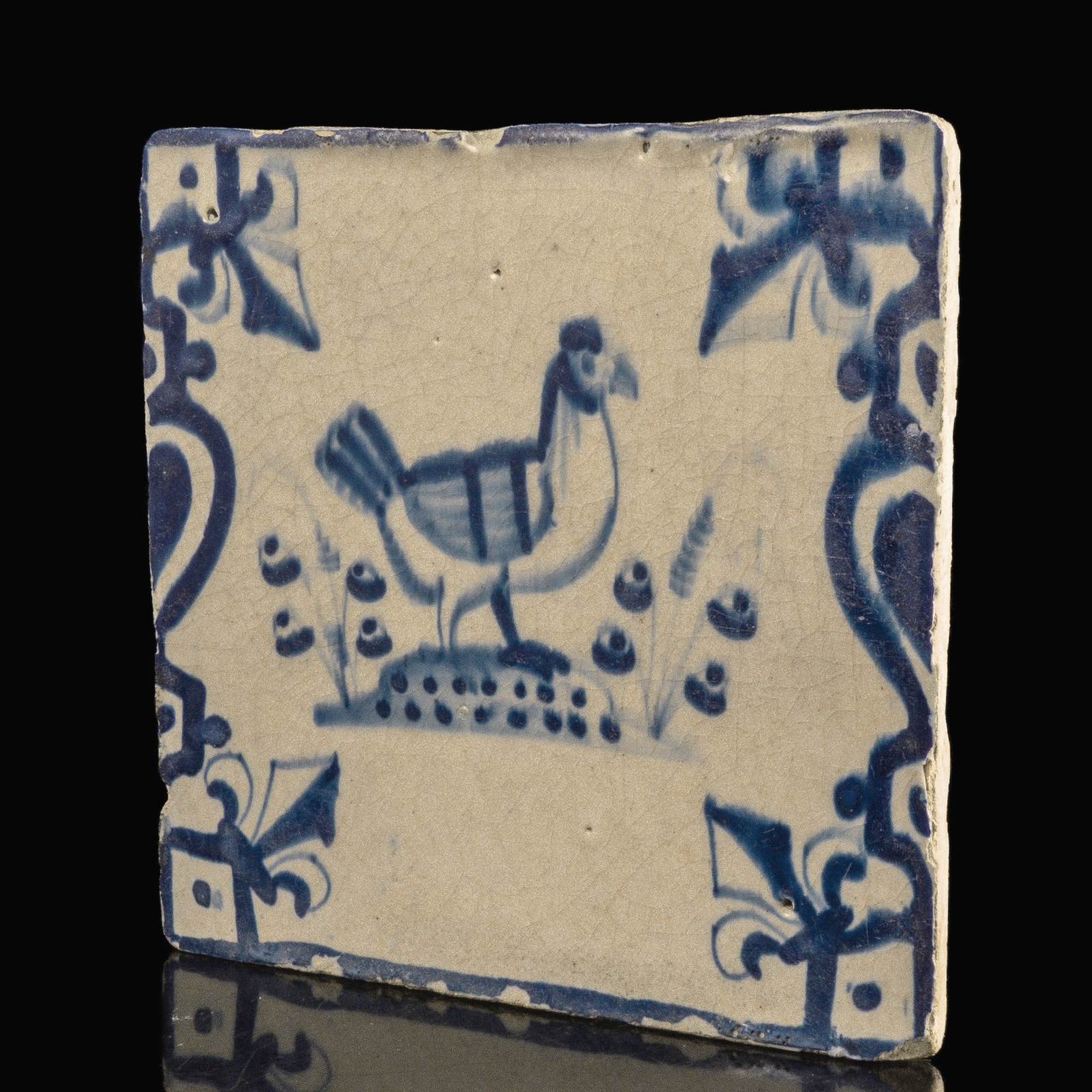 Dutch Delft Blue and White Tile with a Hen
