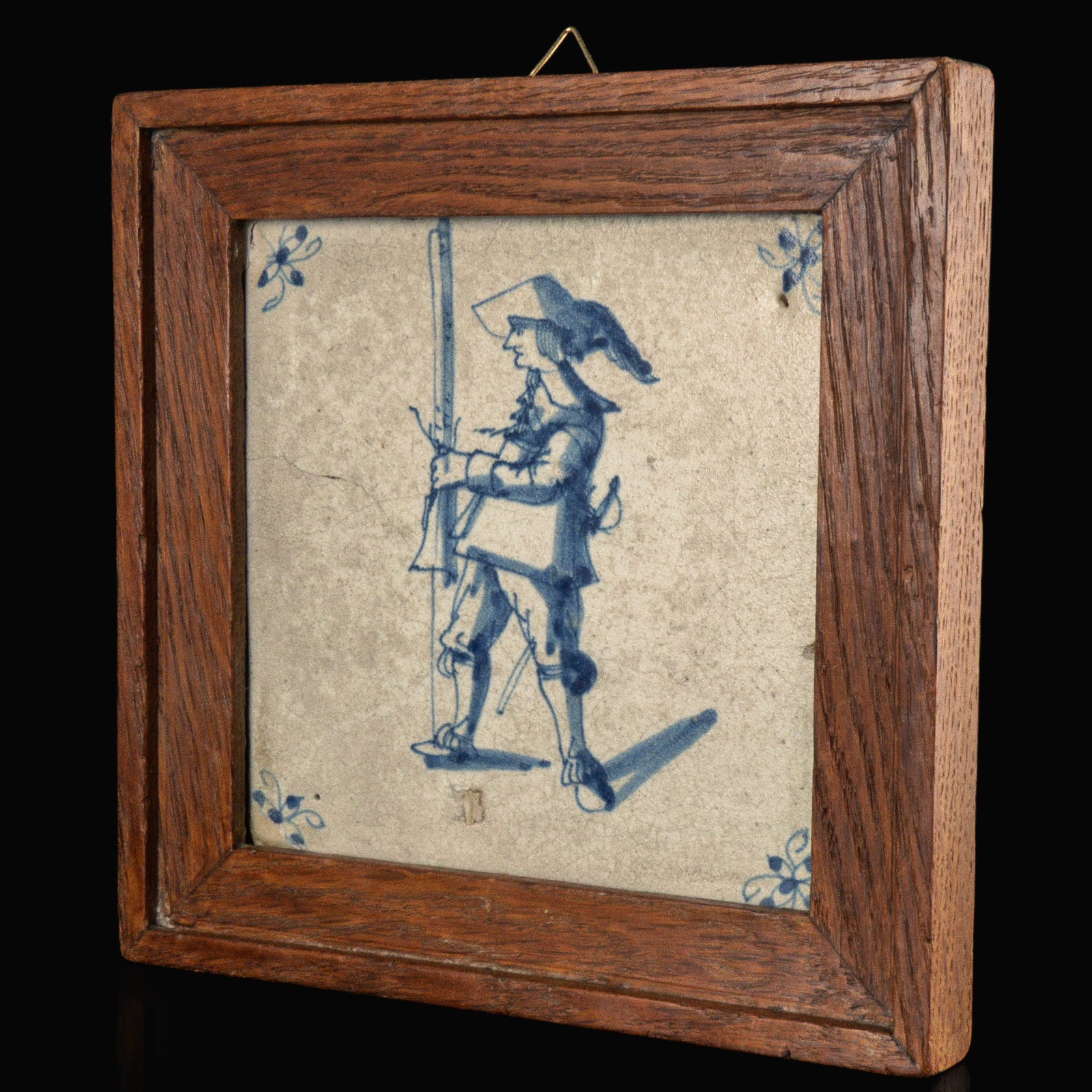 Dutch Delft Blue and White Tile with a Musketeer