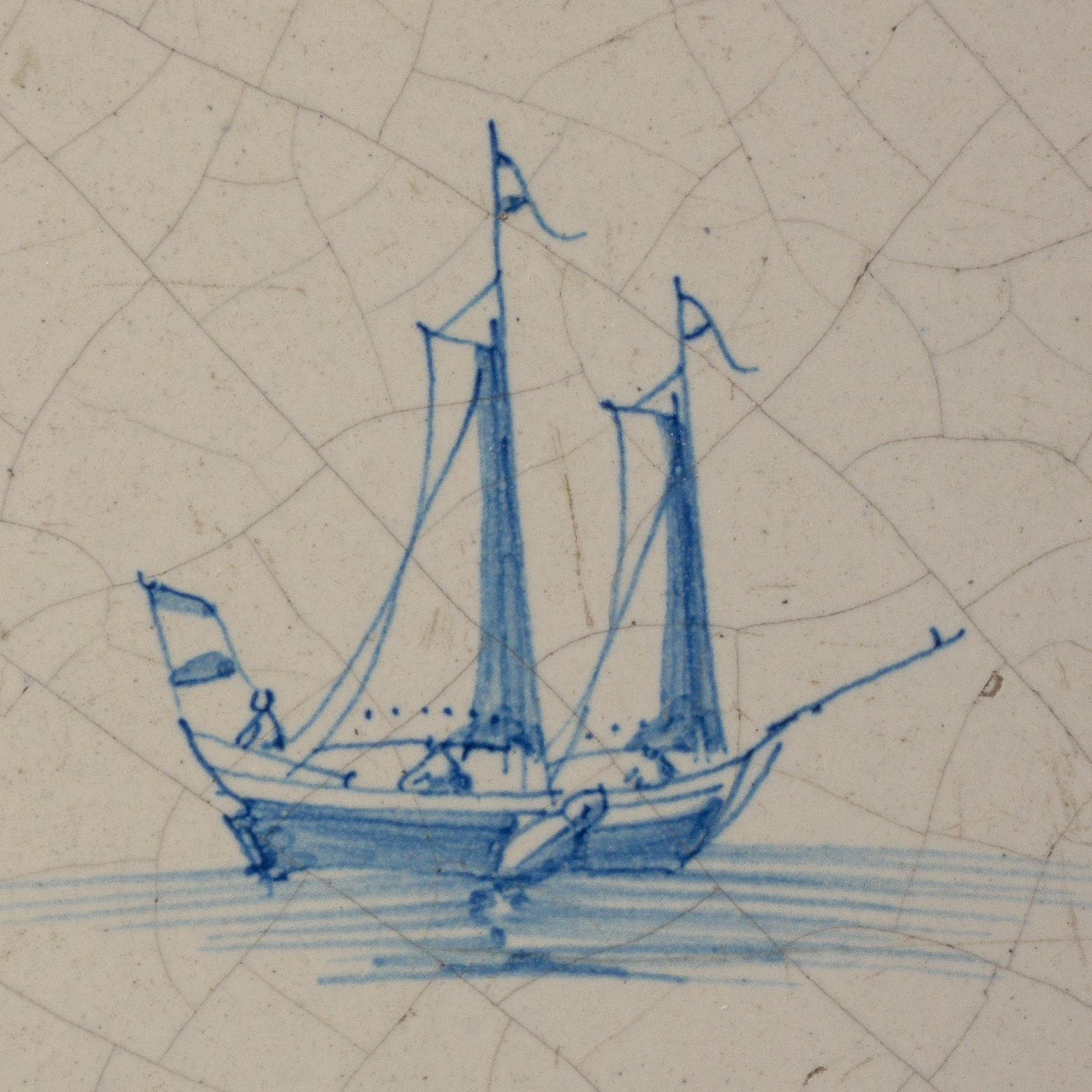 Dutch Delft blue and white tile with a Sailing ship