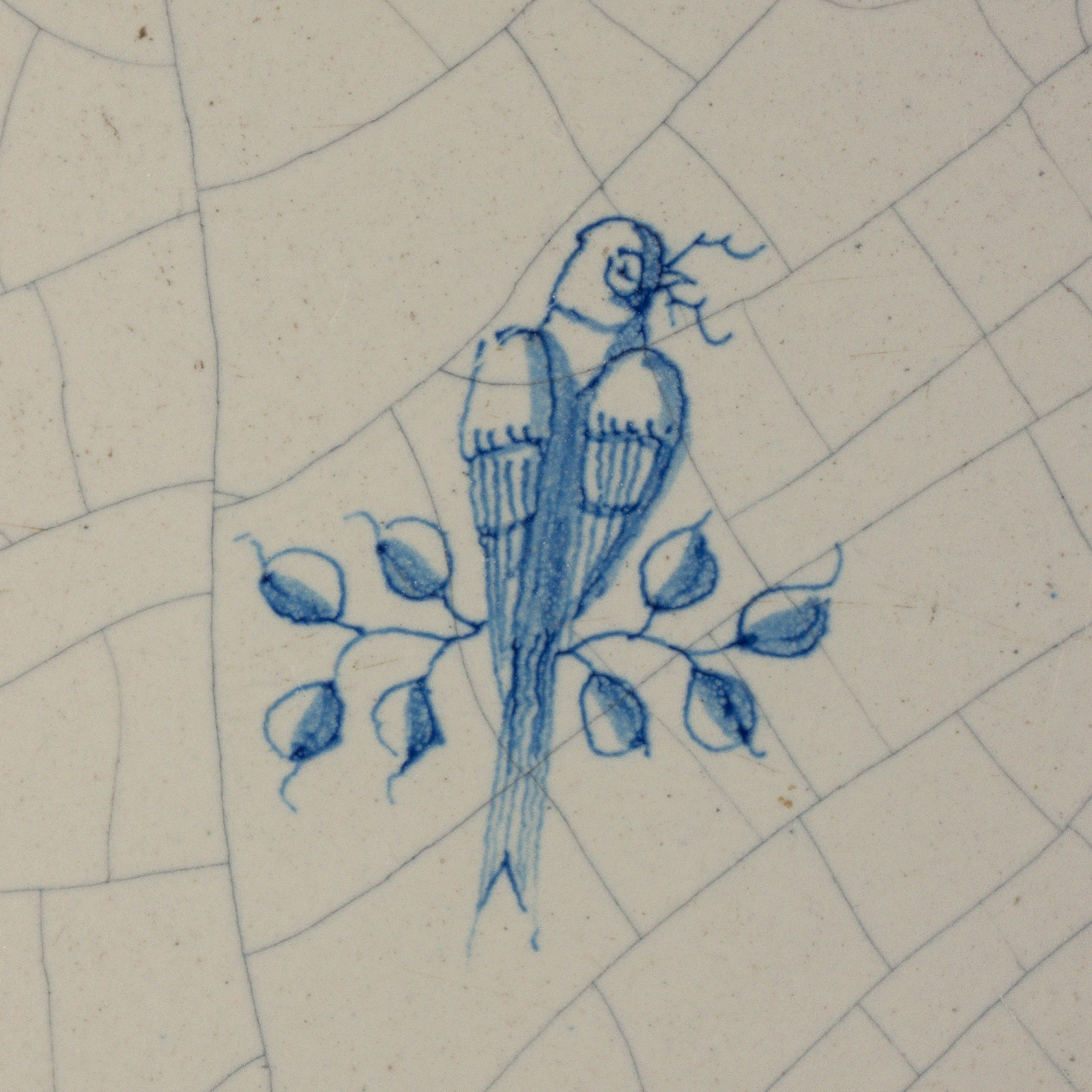 Dutch Delft blue and white tile with Bird on a branch