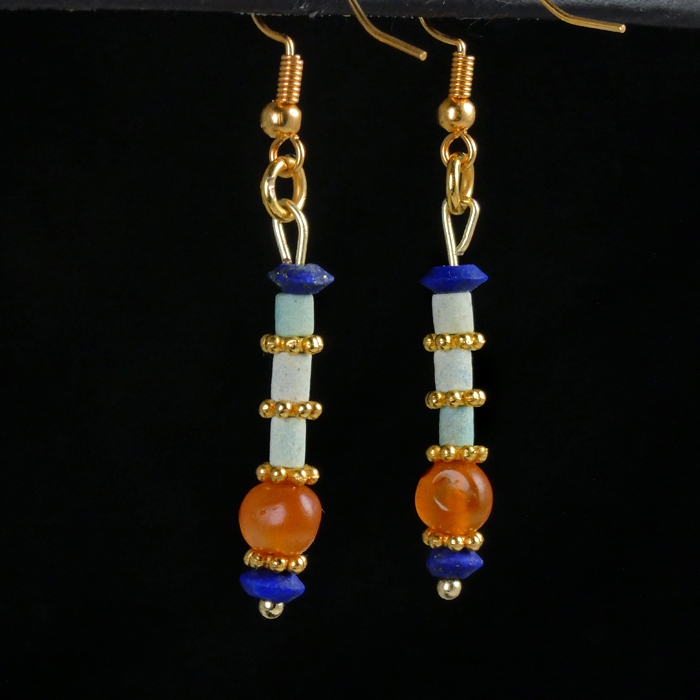 Earrings with ancient Egyptian faience, Lapis Lazuli and carnelian beads