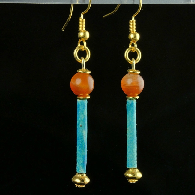 Earrings with ancient Egyptian faience and carnelian beads