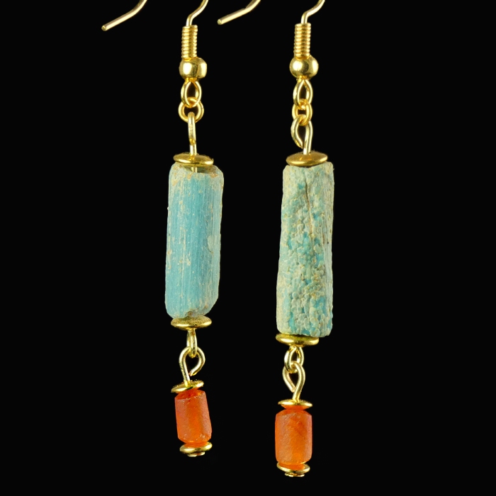 Earrings with ancient Egyptian faience and carnelian beads