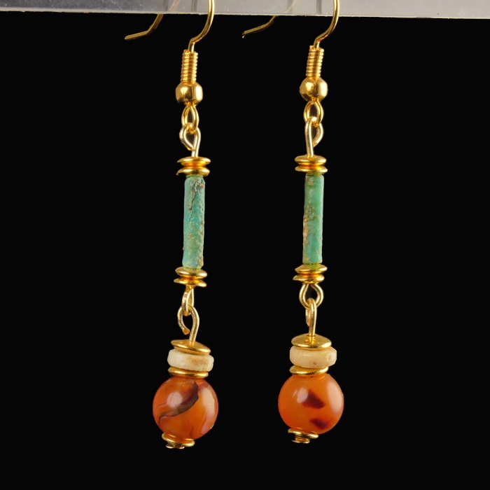 Earrings with ancient Egyptian faience and carnelian beads