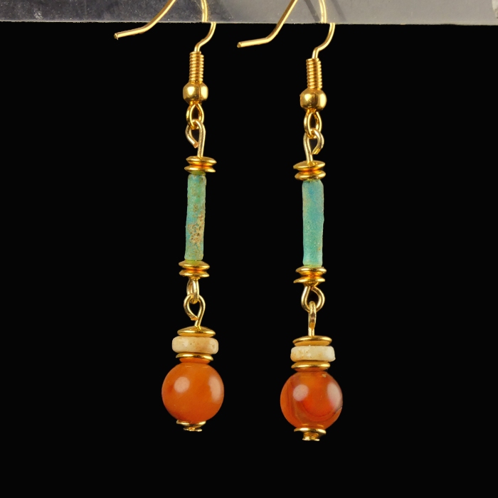 Earrings with ancient Egyptian faience and carnelian beads