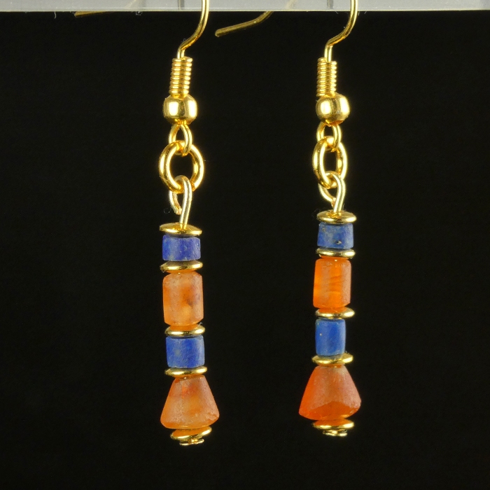 Earrings with ancient Egyptian Lapis Lazuli and carnelian beads