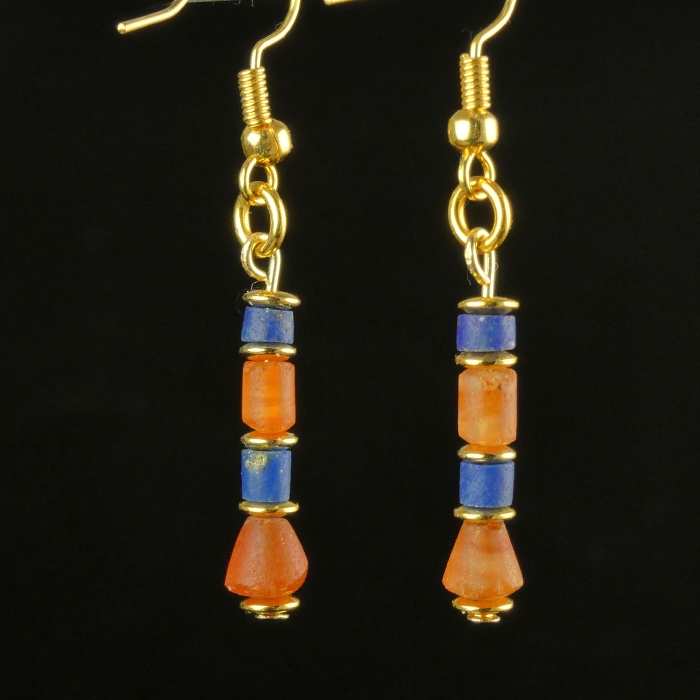 Earrings with ancient Egyptian Lapis Lazuli and carnelian beads