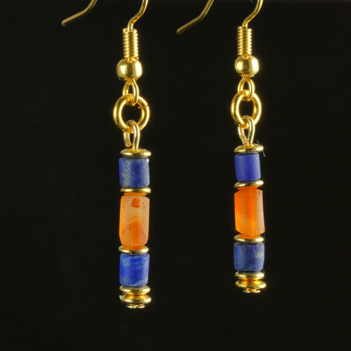 Earrings with ancient Egyptian Lapis Lazuli and carnelian beads
